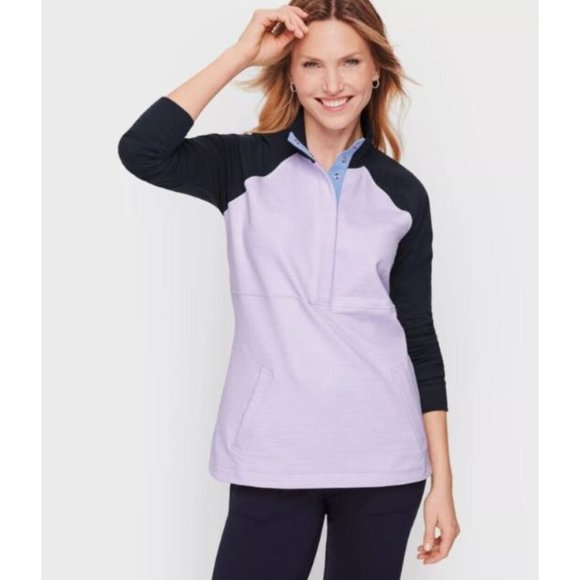 T by Talbots Top Women L Pink Blue Pullover Mock Neck Snaps UPF 50 Hiking - Picture 1 of 12
